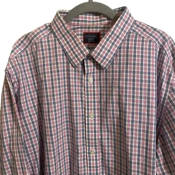UNTUCKit Pink Blue Plaid Wrinkle Free Button Down Shirt XXL - Picture 2 of 5